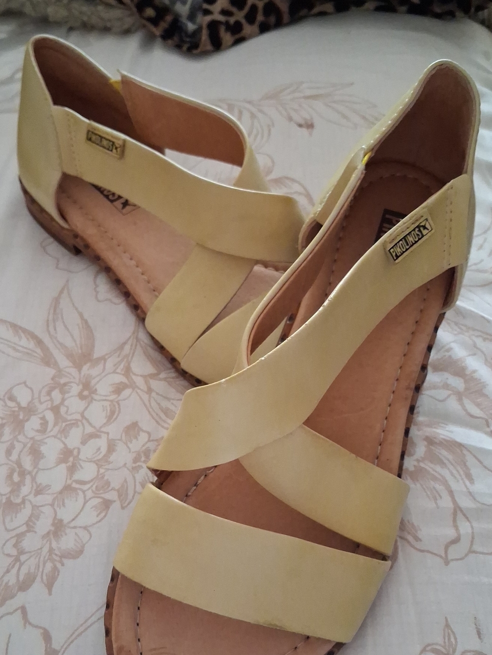 PIKOLINOS Pale Yellow Leather Strappy Women's Sandals